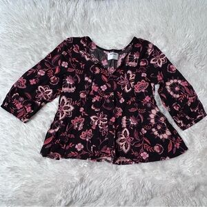 Size 10-12 Old Navy Black and Pink Floral Top